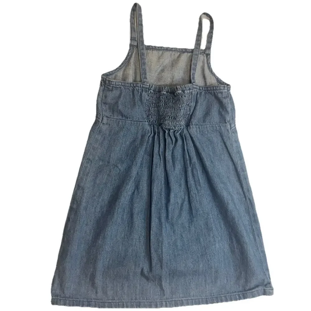 Old Navy Girls Denim Dress Size 5 Blue Sleeveless Smocked Back Cotton
